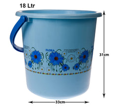 Heart Home Bucket|Plastic Bucket for Bathroom|Bucket for Bathing|Unbreakable Printed Bucket with Handle|18 Liter|Pack of 2 (Sky Blue & Pink)