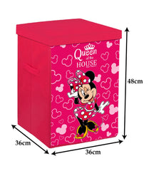 Heart Home Minnie Print Non-Woven Laundry Basket, Clothes Hamper For Laundry Closet, Bedroom, Bathroom With Lid & Handles (Pink) 54HH4089.