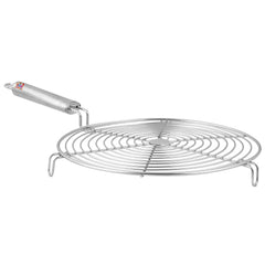 Fun Homes Small kitchenware Round Roaster TAndoor Barbeque/Roti/Papad Jali Griller with Steel Handle (Silver), Standard