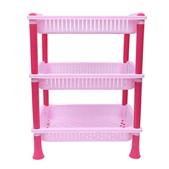 Kuber Industries Plastic 3 Layer Multi-Purpose Kitchen Storage Basket Rack (Pink)-Ctktc25242