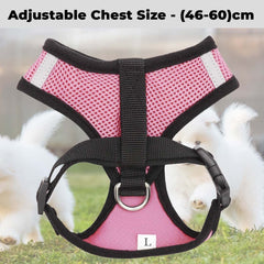 Kuber Industries Dog Harness With Adjustable Leash|Breathable Polyester Mesh|Large Size|HAT-818|Comfortable No-Pull Grip|Quick Release Buckles|Pink