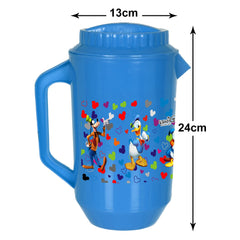 Heart Home Multiuses Mickey & Friends Print Leak Proof Unbreakable Plastic Water Jug with Lid for Water, Juice, Milk 2 Liter Pack of 2 (Blue)