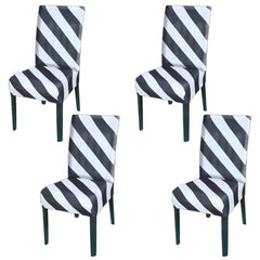 Kuber Industries Strip Printed Polyester Stretchable Elastic Dining Chair Cover/Seat Slipcover/Seat Protector- Pack of 4 (Black & White)-50KM0940