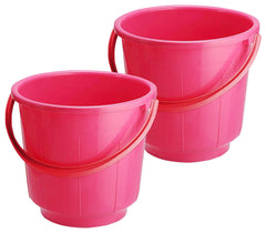 Kuber Industries 2 Pieces Unbreakable Strong Plastic Bathroom Bucket 13 LTR (Pink) -CTKTC37886