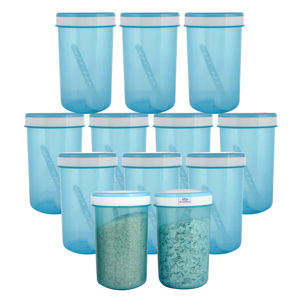 Heart Home Containers Set for Kitchen|BPA-Free Plastic 1500 ML Storage Containers Set with Spoon for Kitchen|Pack of 12 (Sky Blue)