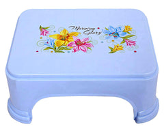 Kuber Industries Printed 2 Pieces Plastic Bucket & Stool Set (Blue)