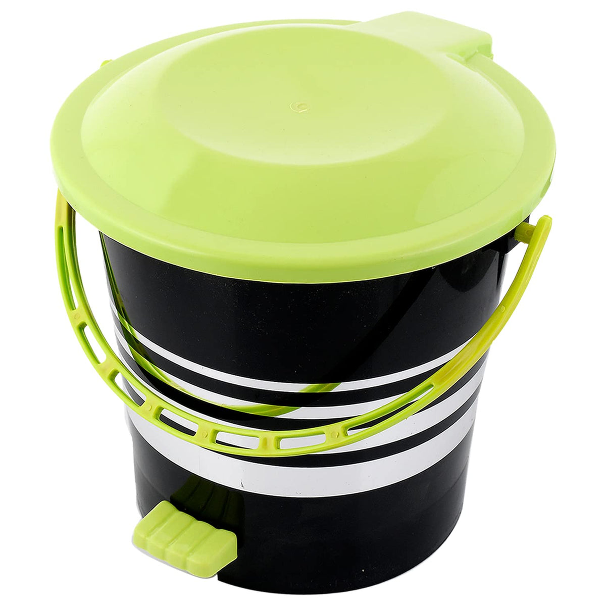 Kuber Industries Plastic Pedal Dustbin/Wastebin With Handle, 10 Liter (Black & Green)-47KM01001