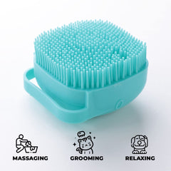 Kuber Industries Dog Brush With Shampoo Container|Cat & Dog Bath Brush For Bathing|Exfoliating|Scrubbing|Massaging & Relaxing|Soft Silicone|Suitable For All Pets|PT230B|Blue