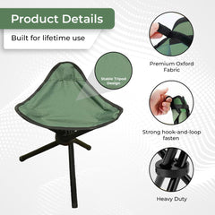 Kuber Industries Set of 4 Portable Stools for Travelling|Foldable Outdoor Sitting Chair|Tripod 3 Leg Chair for Camping, Picnic, Hiking|Green