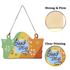 Heart Home Wooden Good Vibes Only Printed Wall Hanging Quotes For Office & Home Décor (Multicolor)