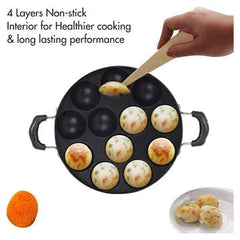 Heart Home NonStick Appam Pan with Stainless Steel Lid & Wooden Picker (Maroon)-HS40HEARTH23995