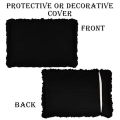 Heart Home Pillow Cover | Cotton Pillow Cover | Pillow Cover For Bedroom | Pleated Frill Border Long Crush Pillow Cover | Set of 4 | 20x30 Inch | Black