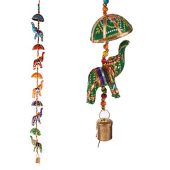 Kuber Industries Rajasthani Traditional Windchimes|5 Hanging Umbrella & Elephants|Polyester Handcrafted Latkan|Decorative Door Hanging Latkan|Pack of 2 (Multicolor)