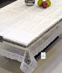 Kuber Industries Table Cloth|Center Table Cover|Round Table Cover|Table Cover 4 Seater|3D Coin Print with Silver Lace|(Transparent)