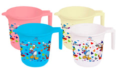 Heart Home Disney Team Mickey Print Plastic Bathing Mugs for Bathroom Bath Accessory, 500 ML (Set of 4,Pink & Cream & Blue & White) -HS_35_HEARTHS17154