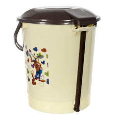 Kuber Industries Multiuses Mickey & Friends Print Plastic Dustbin For Home, Kitchen, Office, Bathroom With Swing Lid 10 Litre Pack of 2 (Cream) 52KM3973