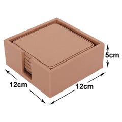 Heart Home Tea Coaster|Soft Leather Heat Insulation Tabletop Coasters|Decorative Holder for Tea, Coffee & Office Desk with Stand Set of 6 (Light Brown)