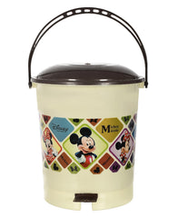 Kuber Industries Multiuses Mickey Mouse Print Plastic Dustbin For Home, Kitchen, Office, Bathroom With Swing Lid 10 Litre Pack of 2 (Cream) 52KM3975