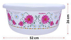 Kuber Industries Floral Print Unbreakable Plastic Multipurpose Bath Tub/Washing Tub 40 LTR (White)-KUBMART3185