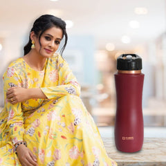 Kuber Copper Water Bottle & Water Dispenser Combo Set|with Added Health Benefits of Copper|Ergonomic Design & Easy to Clean|Pack of 2|5 Liters & 750 ML|Copper & Red