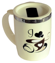 Kuber Industries Double Wall Vacuum Insulated Food Grade BPA Free Plastic Coffee Mug with Lid, Pack of 2 (Grey & Cream)