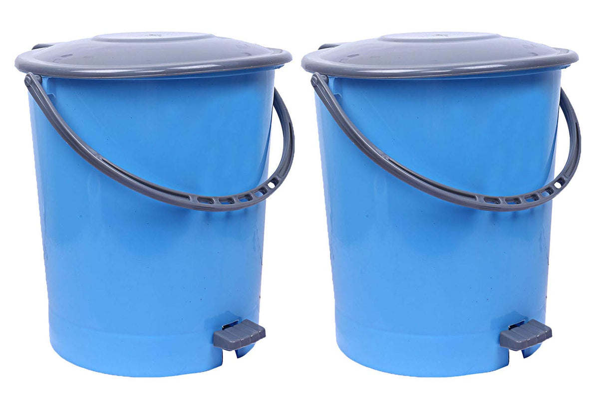 Kuber Industries Plastic 2 Pieces Dustbin Garbage Bin with Handle, 10 Liters (Blue & Grey) - CTKTC022814