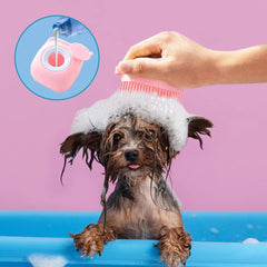 Kuber Industries Dog Brush With Shampoo Container|Cat & Dog Bath Brush For Bathing|Exfoliating|Scrubbing|Massaging & Relaxing|Soft Silicone|Suitable For All Pets|PT230R|Red
