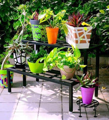 Kuber Industries Metal Pot Stand|Iron Flower Pot Stand for Outdoor Plants|Plant Stand for Balcony,Garden,Office,Pack of 3,(Black)