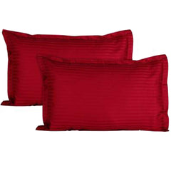 Kuber Industries 2 Pieces Cotton Luxurious Satin Striped Pillow Cover Set-17"x27" (Maroon) - CTKTC40315