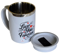 Heart Home Double Wall Vacuum Insulated Food Grade BPA Free Plastic Coffee Mug with Lid, Pack of 2 (Grey)