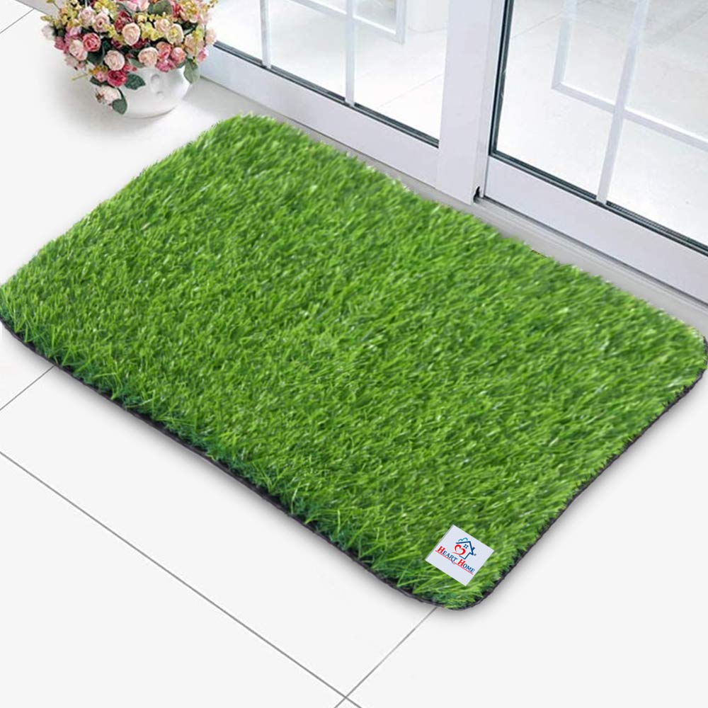 Heart Home Artificial Grass Mat|45 mm PVC Material & Realistic Look|Balcony Or Doormat|Size 16 X 24 INCH (Green)-HEART11761