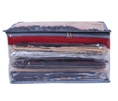 Heart Home Satin Water Resistant & Foldable Saree Cover|Clothes Organizer for Home & Travel Top Transparent With Zipper,17 x 5 Inch,Pack of 2 (Gray)