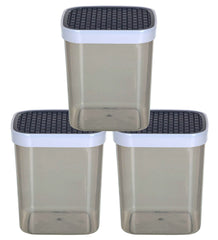 Kuber Industries Check Deisgn Lid Food Grade BPA Free Plastic Kitchen Container Set,1500ml, Set of 3 (Grey)