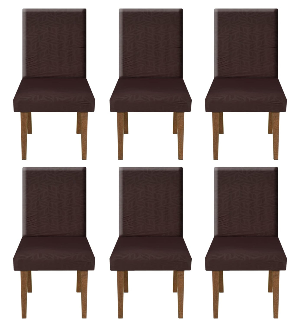 Heart Home Leaf Printed Elastic Stretchable Polyster Chair Cover for Home, Office, Hotels, Wedding Banquet- Pack of 6 (Brown)-50HH01005