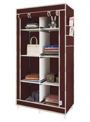 Heart Home Wardrobe for Clothes|Non Woven 2 Door Portable Clothes Rack|8 Shelf Foldable Almirah for Clothes|Brown