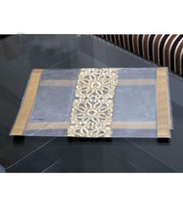Heart Home Laminated Patch Floral Design PVC Transparent Luxurious Table Runner 40 x 80 Cm (Gold) - CTHH7494