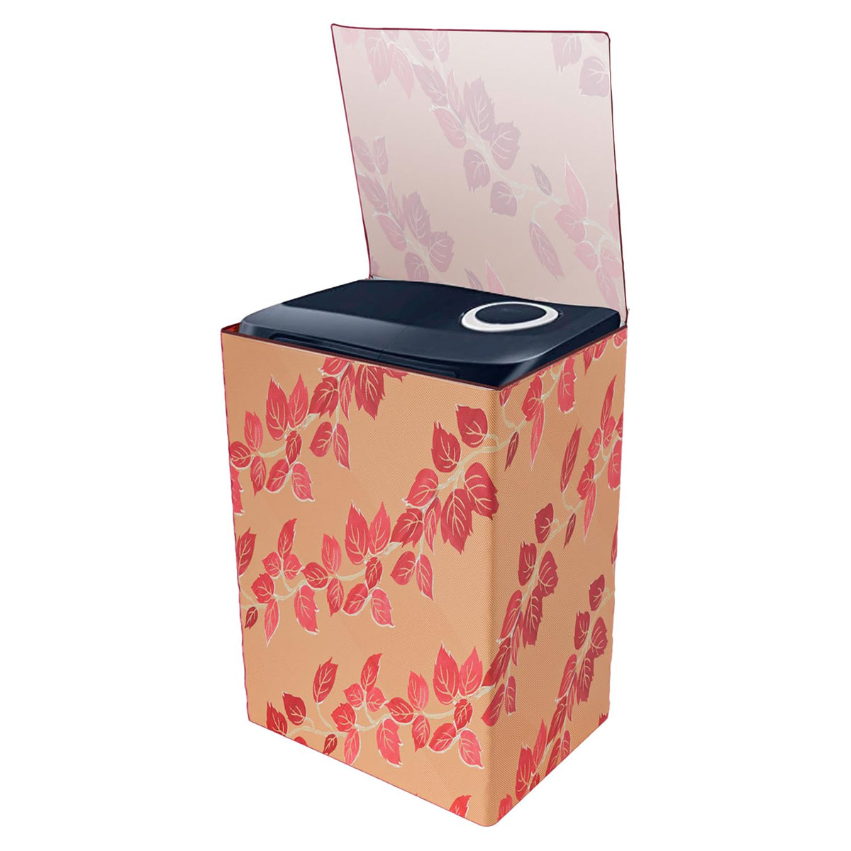 Heart Home Washing Machine Cover | Leaf Print Washing Machine Cover | PVC | Top Load Semi-Automatic Washing Machine Cover | Red