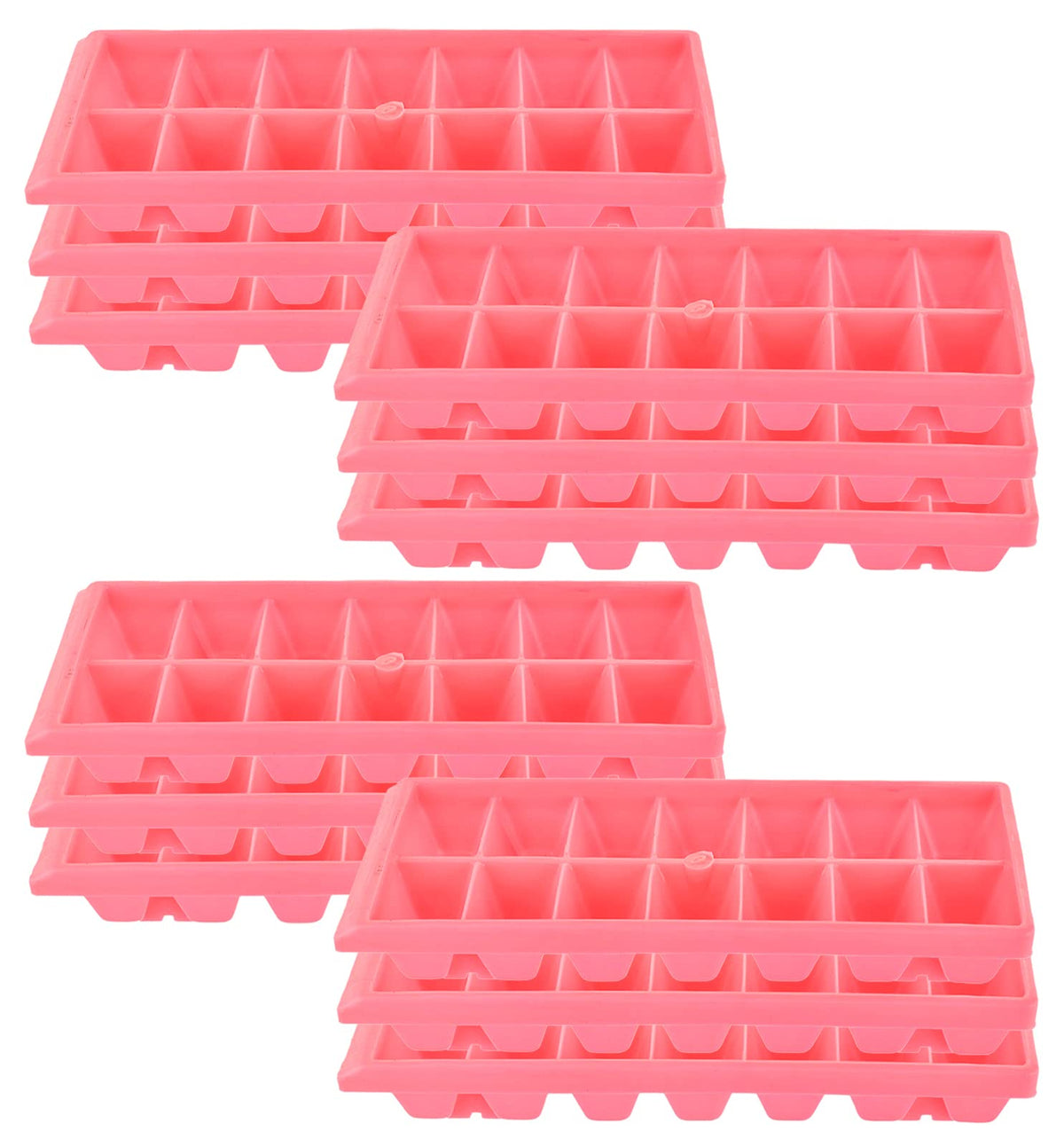 Heart Home Plastic Ice Cube Tray Set with 14 Section- Pack of 12 (Pink)-HS43HEARTH25781