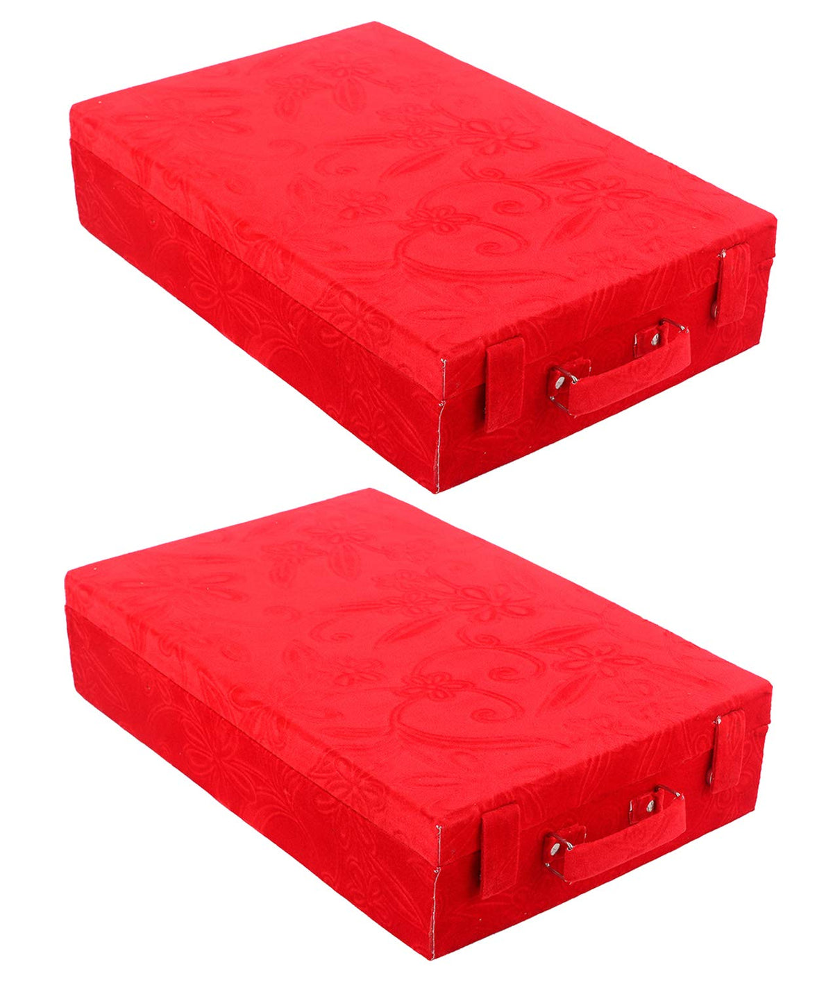 Kuber Industries Floral Design Wooden 2 Piece Five Rod Velvet Bangle Storage Box (Red) - CTKTC22727