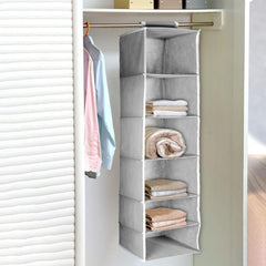 Kuber Industries 6 Shelf Closet Hanging Organizer/Wardrobe Organizer For Clothes Storage (Grey)