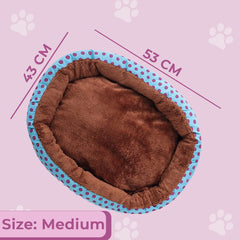 Kuber Industries Dog & Cat Bed|Soft Plush Top Pet Bed|Oxford Cloth Polyester Filling|Medium Washable Dog Bed|Circular Cat Bed with Rise-Edge Pillow|QY039BC-M|Blue & Coffee