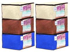 Kuber Industries 6 Piece Non Woven Fabric Saree Cover Set with Transparent Window, Extra Large, Ivory,Royal Blue,Dark Brown-CTKTC23749
