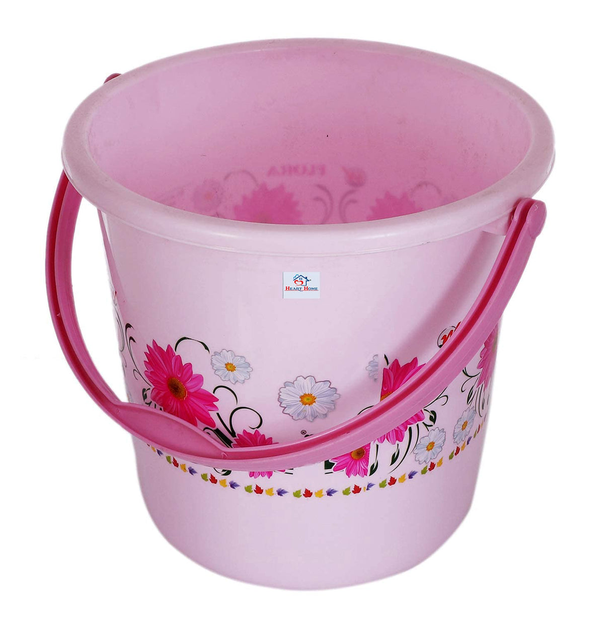 Heart Home Flower Print Unbreakable Virgin Plastic Strong Bathroom Bucket,26 LTR (Pink)