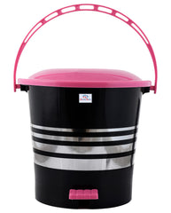 Heart Home Pedal Dustbin|Plastic Pedal Dustbin|Kitchen Waste Paper Bin|Dustbin For Bedroom|Pink Lid 10 Liter Dustbin|Pack of 2 (Black)