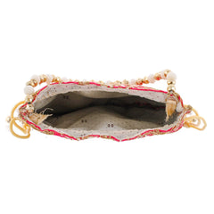 Kuber Industries Embroidery Drawstring Potli|Hand Purse with Gold Pearl Border & Handle for Woman,Girls (Pink)