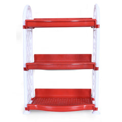 Kuber Industries Organising Rack| Plastic 3 Shelves Kitchen Storage Stand|Durable Wall Mounted Jar Kitchen Utensils Organizer,Pack of 2 (Red & Gray)