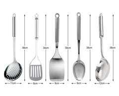 Heart Home Stainless Steel Kitchen Utensil, Cookware Set, Kitchen Tool- Set of 5 (Skimmer & Spatula & Solid Turner & Slotted Turner & Ladle) (Silver)