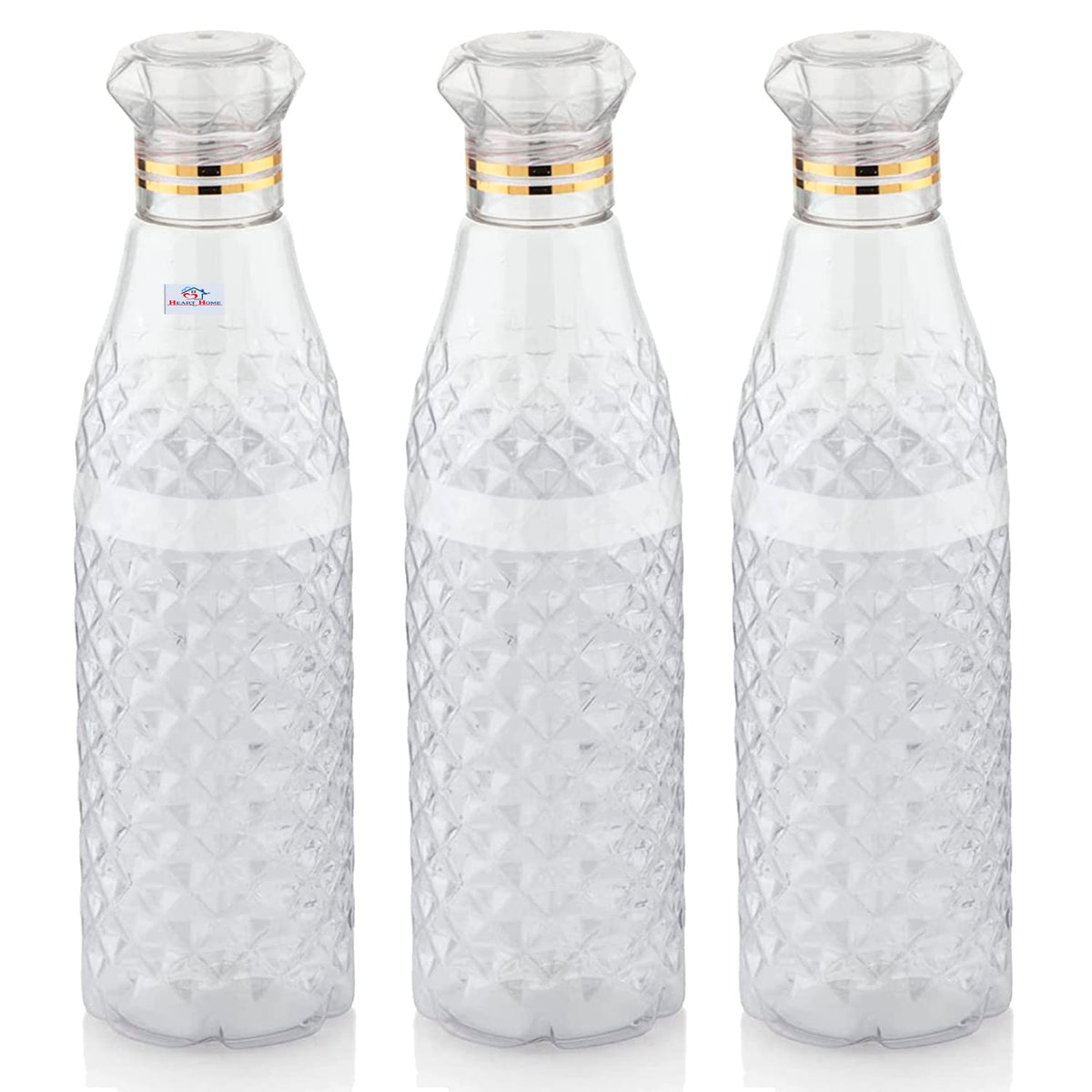 Heart Home Plastic Ragular Crystal Design Water Bottle for Home & Traveling, 1Ltr. Set of 3 (Transparent) 54HH4305.