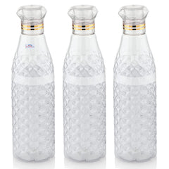 Heart Home Plastic Ragular Crystal Design Water Bottle for Home & Traveling, 1Ltr. Set of 3 (Transparent) 54HH4305.