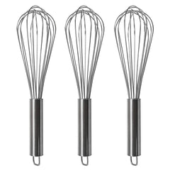 Heart Home Stainless Steel Balloon Shape Wire Whisk/Egg Beater for Blending, Whisking, Beating, Stirring, Cooking, Baking, 25cm- Pack of 3 (Silver)